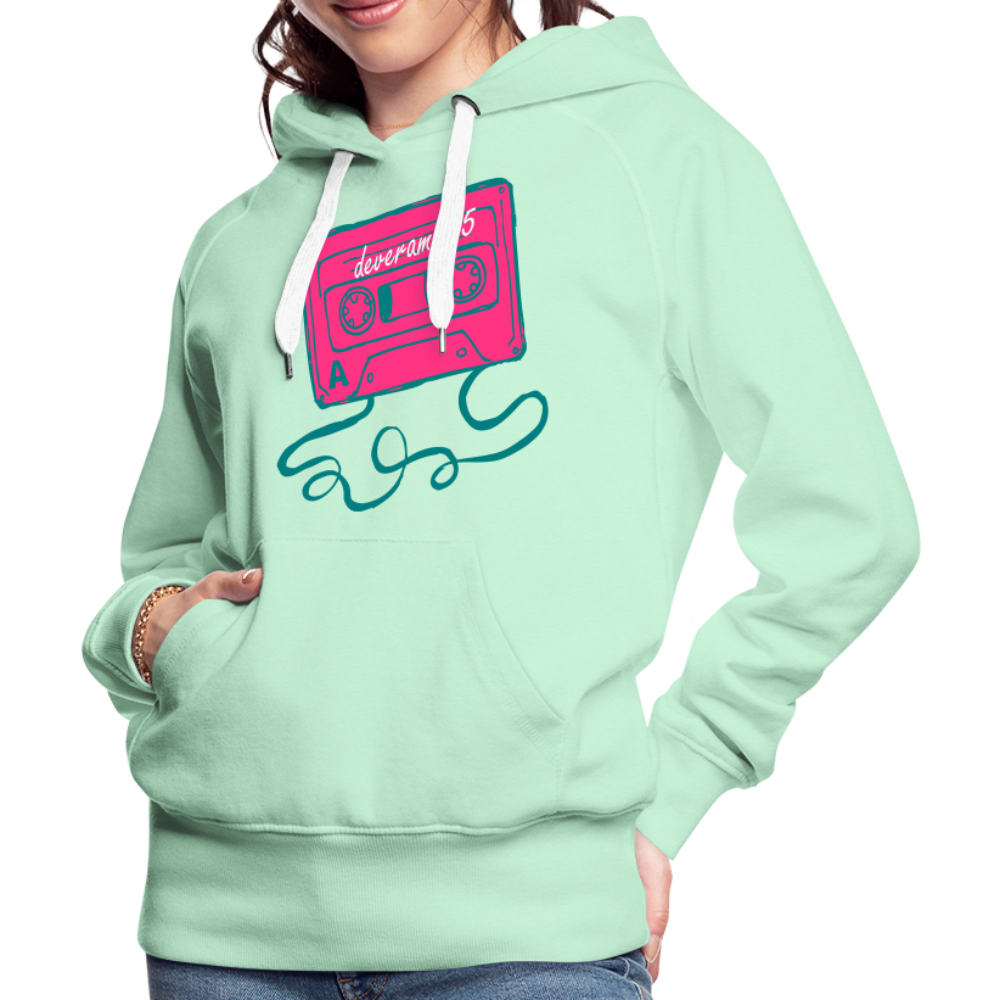 Damen Kapuzenpullover mit retro Musikkassette Deveram - helles Mintgrün