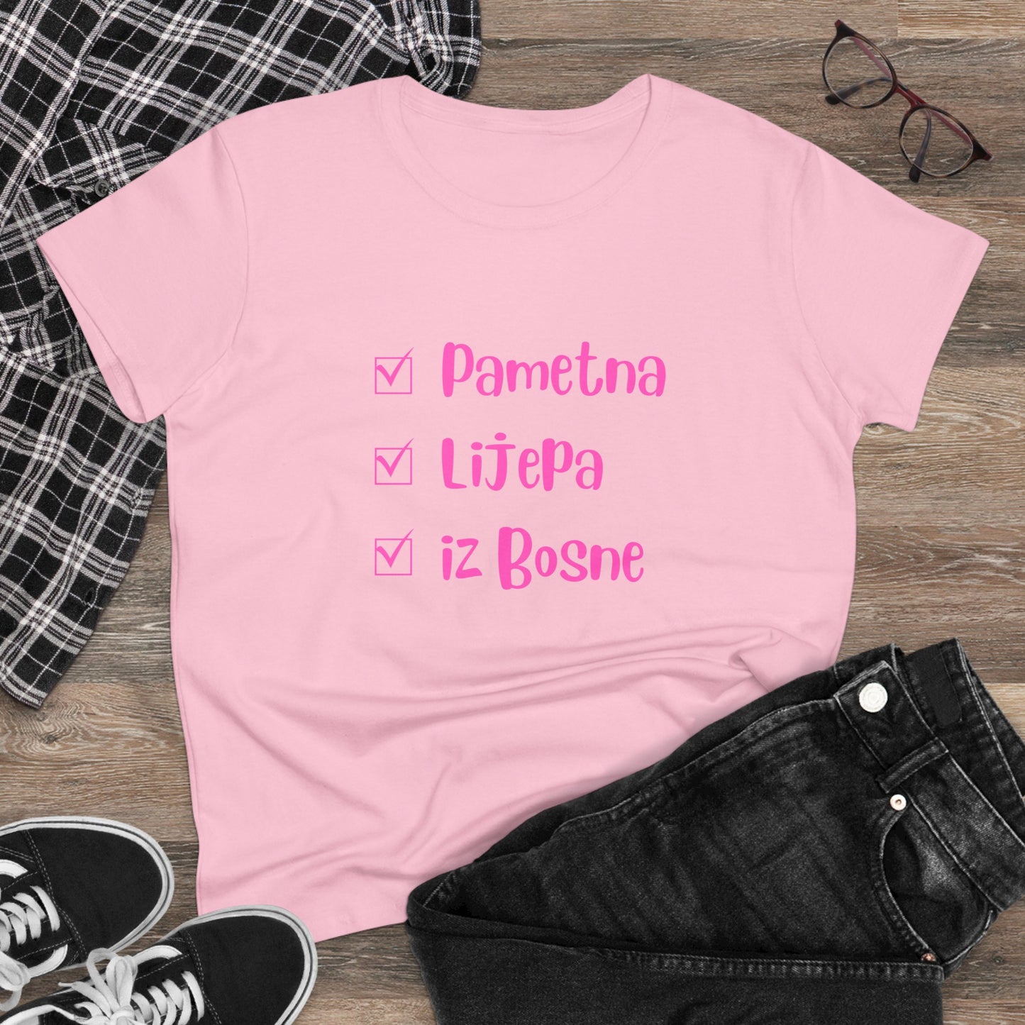 Damen Mittelschweres Baumwoll-T-Shirt im bosnischen Stil