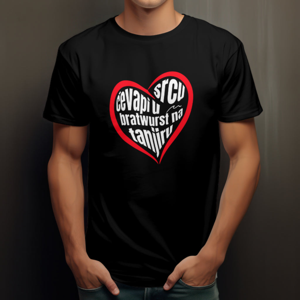 Herren Baumwolle T-Shirt mit Herz & Cevapi u srcu Bratwurst Design