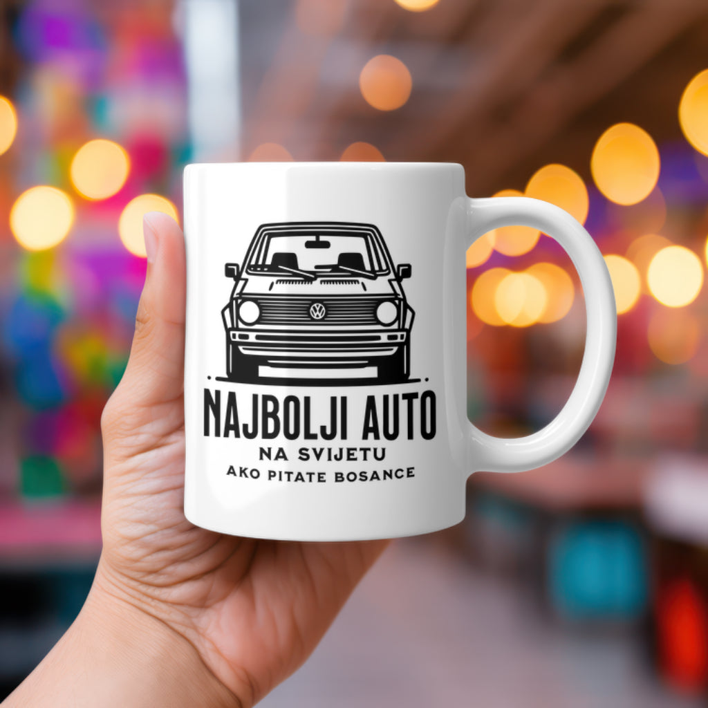 Weiß Keramik Tasse mit Golf 2 – Das beste Auto der Welt Design