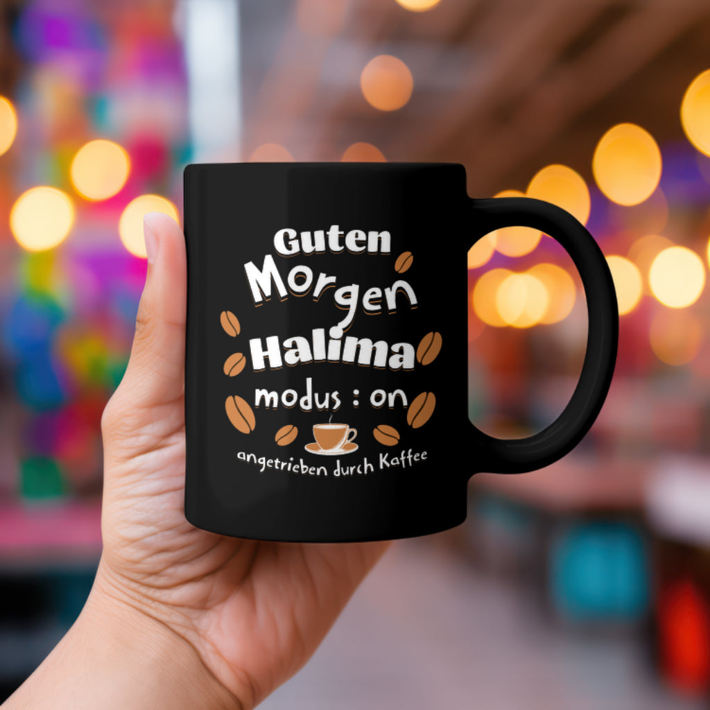 Guten Morgen Schwarze Tassekaffee