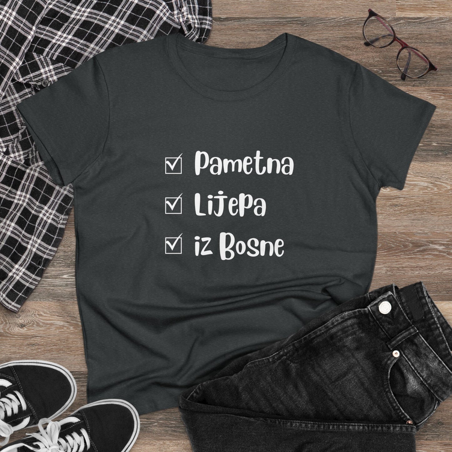 Damen Mittelschweres Baumwoll-T-Shirt im bosnischen Stil