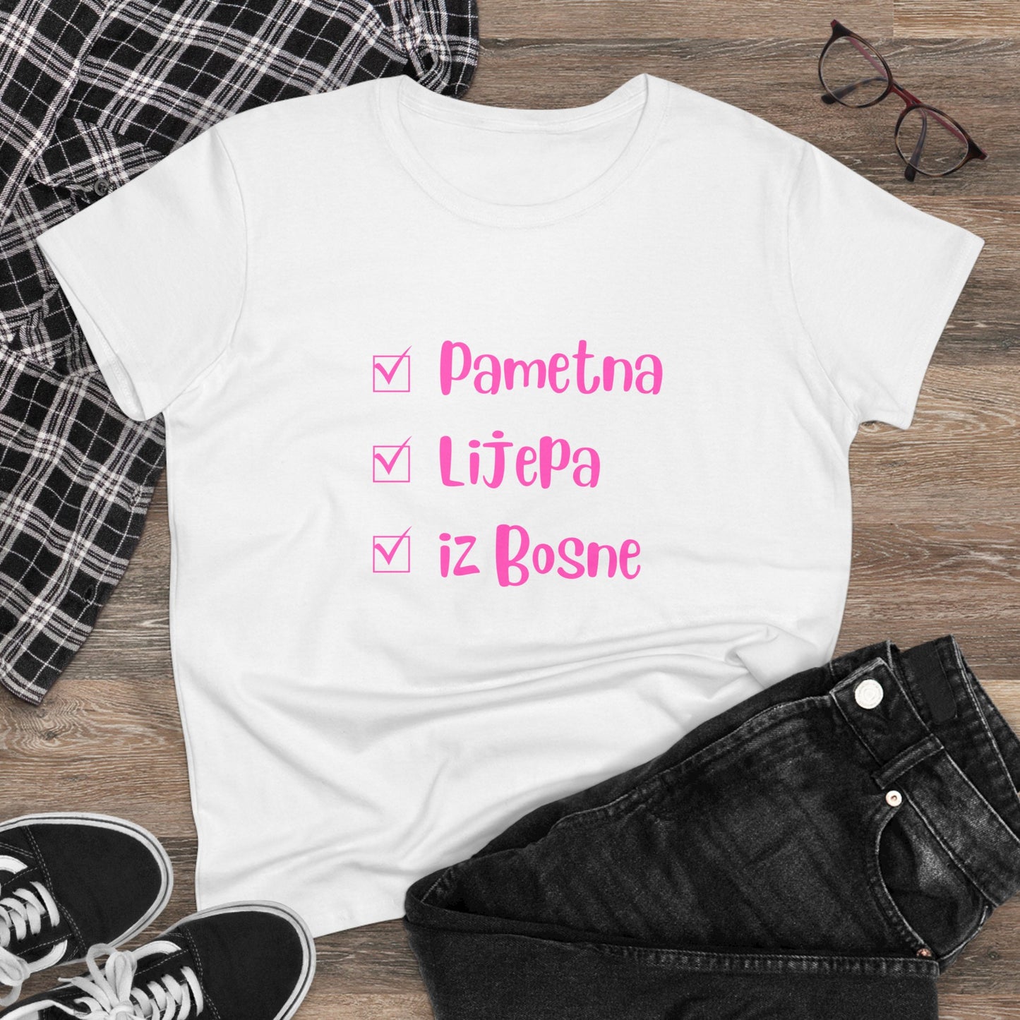 Damen Mittelschweres Baumwoll-T-Shirt im bosnischen Stil