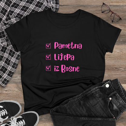 Damen Mittelschweres Baumwoll-T-Shirt im bosnischen Stil