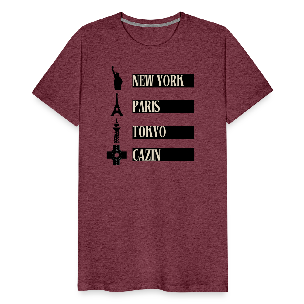 Cazin Herren Premium T-Shirt - Bordeauxrot meliert