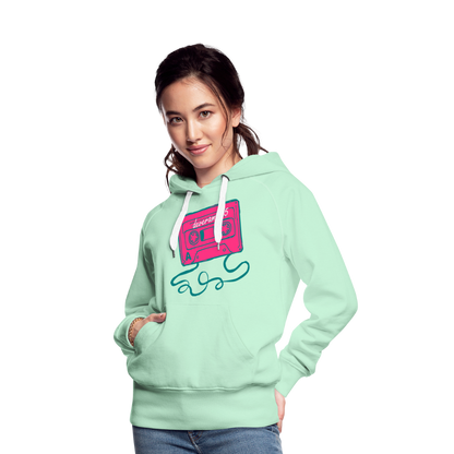 Damen Kapuzenpullover mit retro Musikkassette Deveram - helles Mintgrün