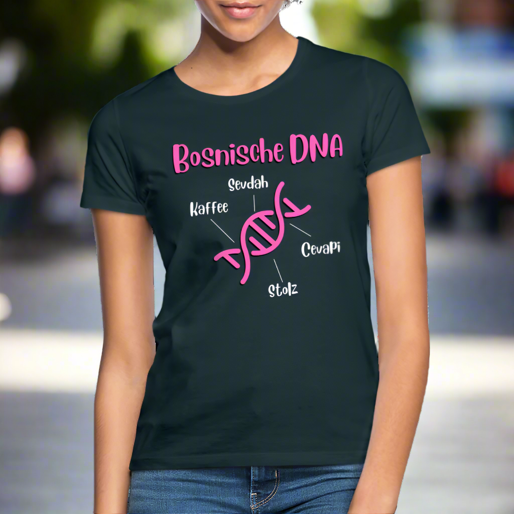 Bosnische DNA" Frauen Kurzärmeliges T-Shirt - Navy