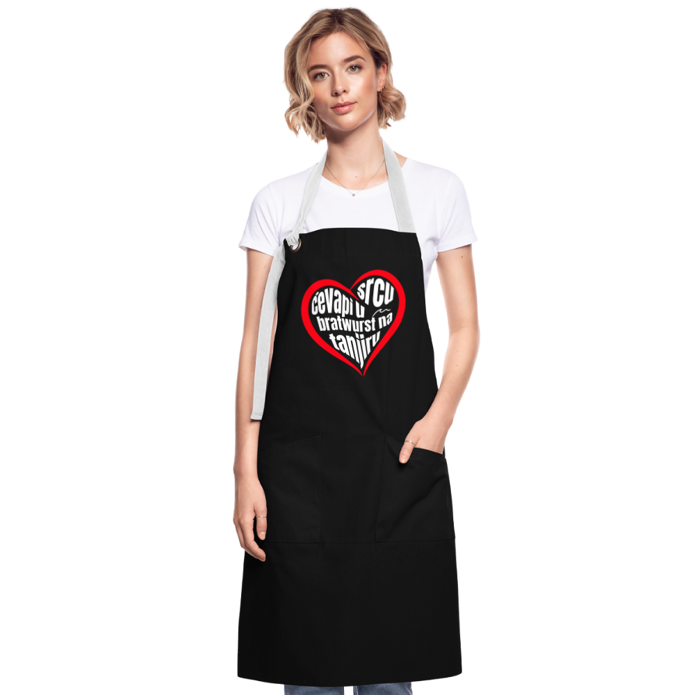 Latzschürze im Balkan-Stil - Schwarz/Weiß