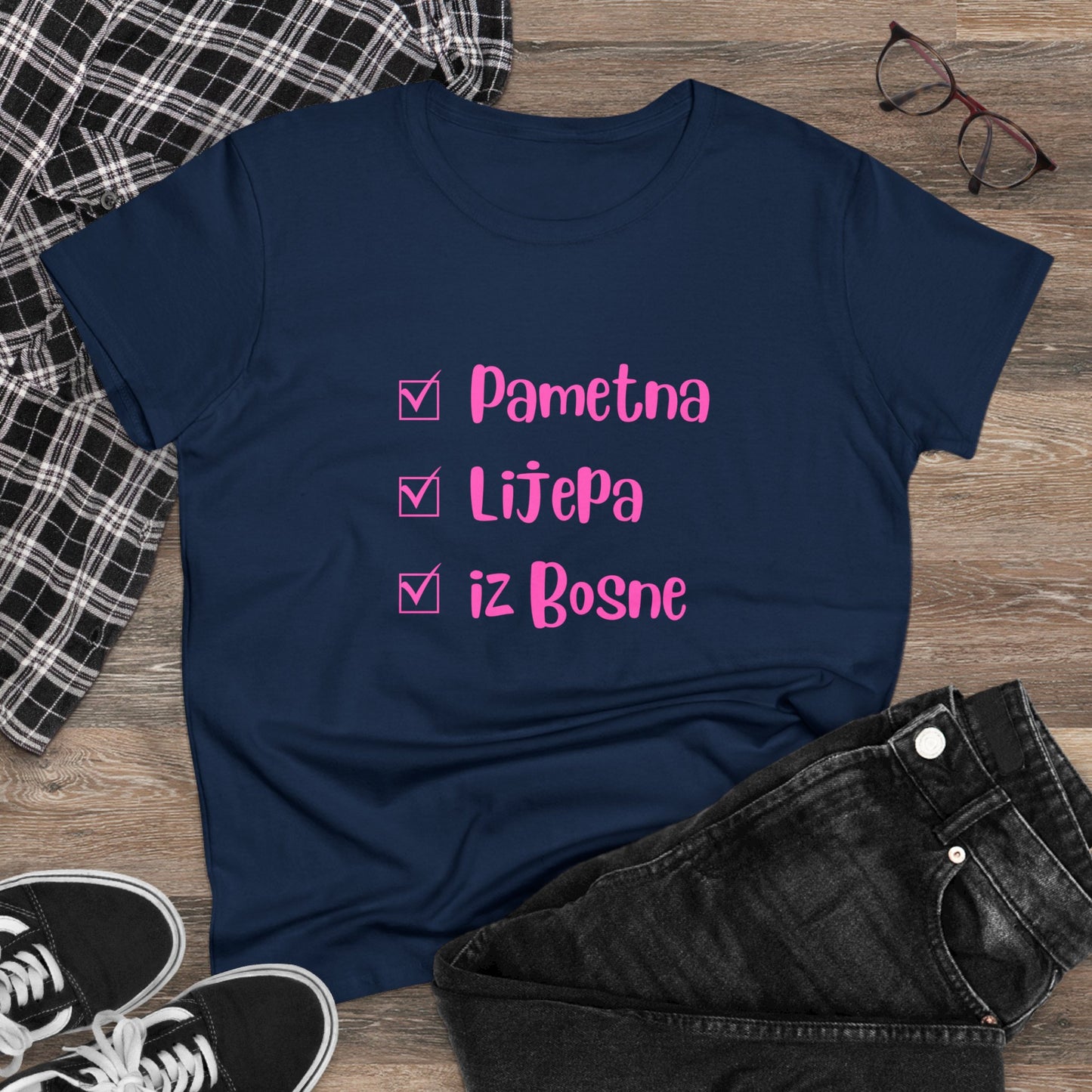 Damen Mittelschweres Baumwoll-T-Shirt im bosnischen Stil