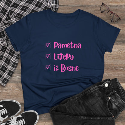 Damen Mittelschweres Baumwoll-T-Shirt im bosnischen Stil