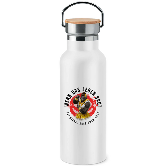 Gorilla Edelstahl-Trinkflasche mit Bambusdeckel