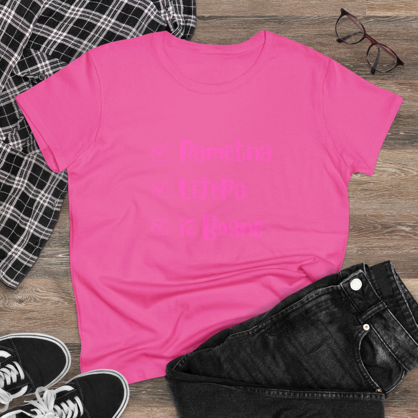 Damen Mittelschweres Baumwoll-T-Shirt im bosnischen Stil