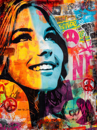 Klebeposter Hippie-Frau Y02