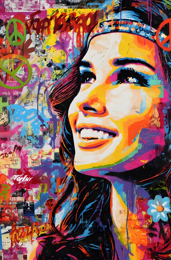 Klebeposter Hippie-Frau Y04
