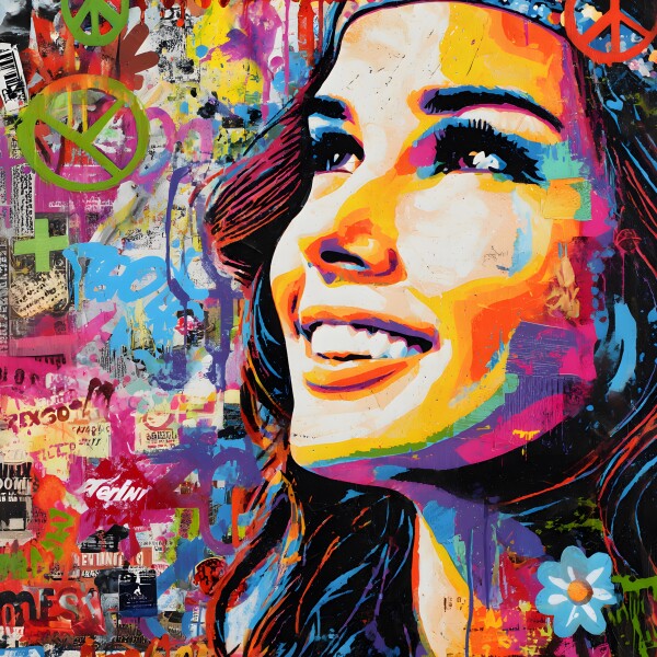Klebeposter Hippie-Frau Y04