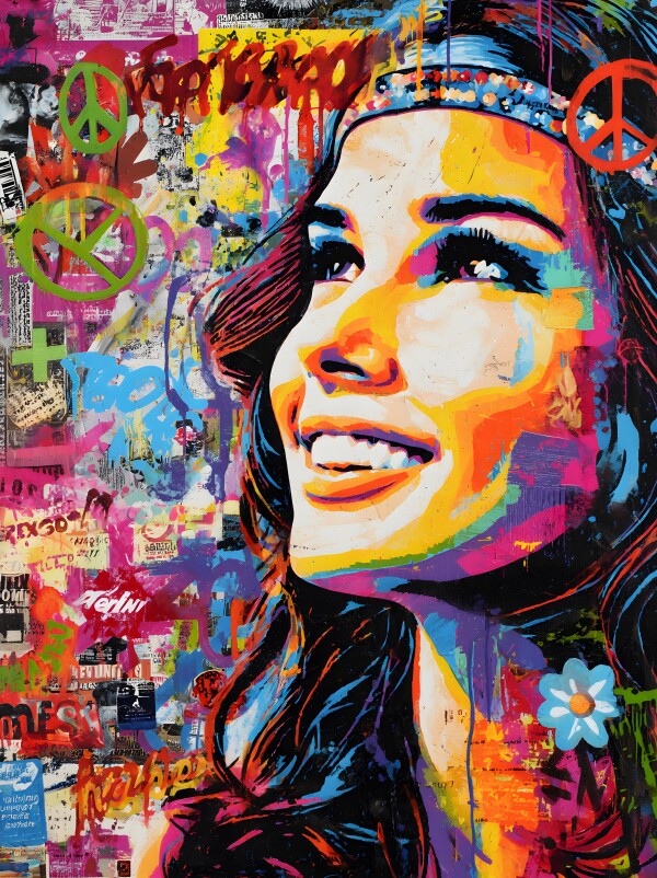 Klebeposter Hippie-Frau Y04
