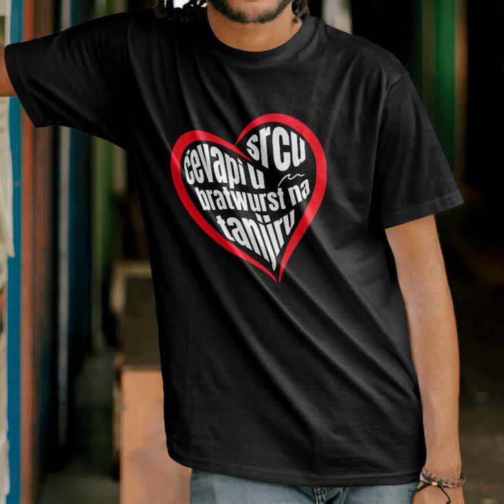 Herren Baumwolle T-Shirt mit Herz & Cevapi u srcu Bratwurst Design