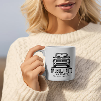 Weiß Keramik Tasse mit Golf 2 – Das beste Auto der Welt Design