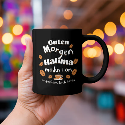 Guten Morgen Schwarze Tassekaffee