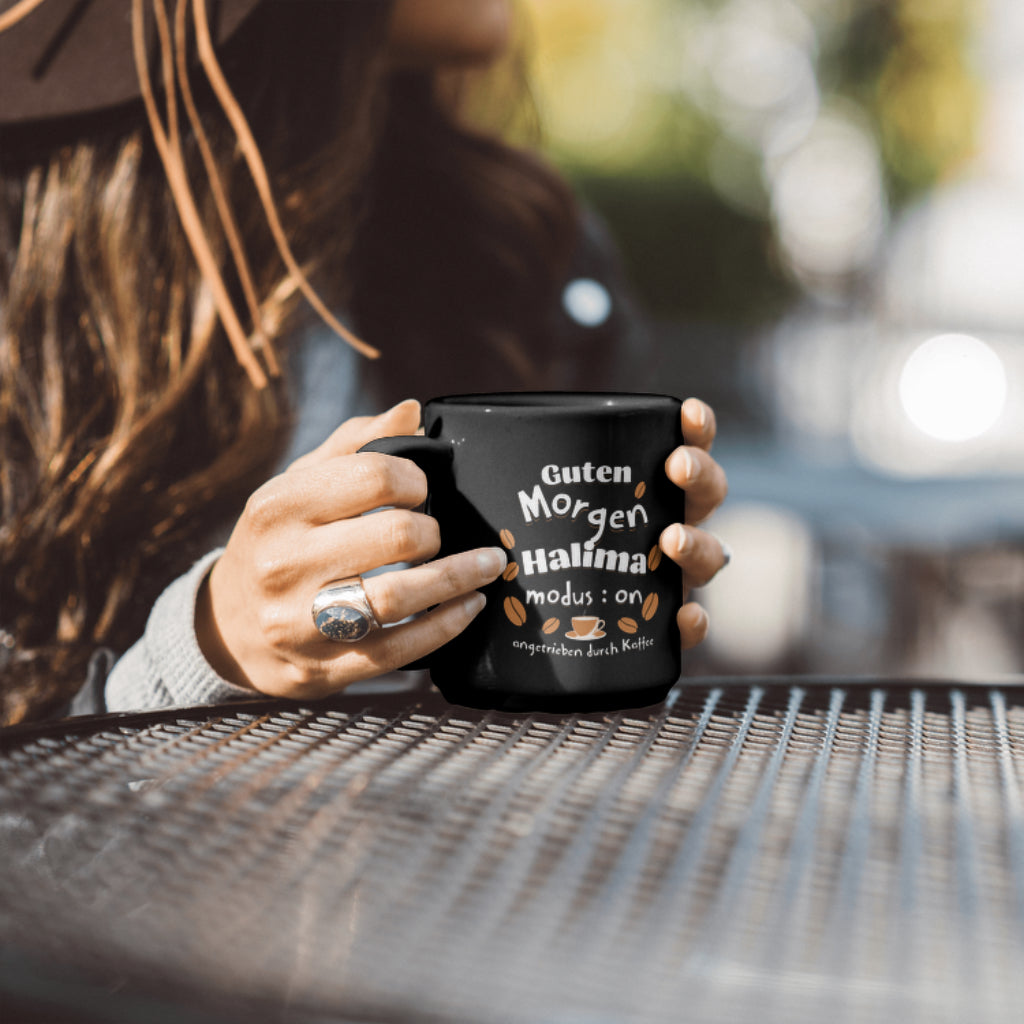 Guten Morgen Schwarze Tassekaffee