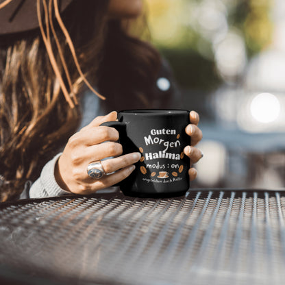 Guten Morgen Schwarze Tassekaffee