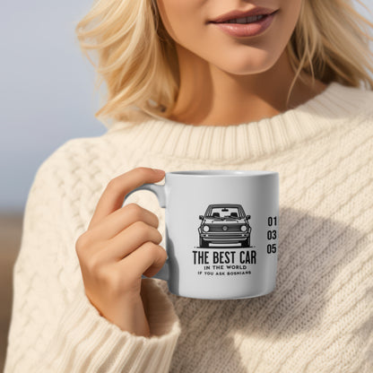 Weiß Keramik Tasse mit Golf 2 – Das beste Auto der Welt Design