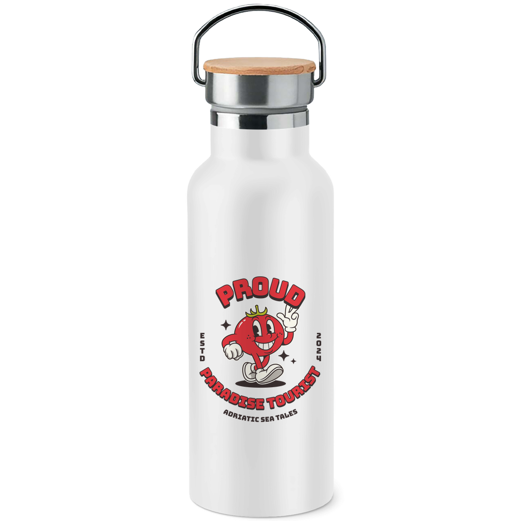 Proud Paradise Tourist Edelstahl-Trinkflasche mit Bambusdeckel