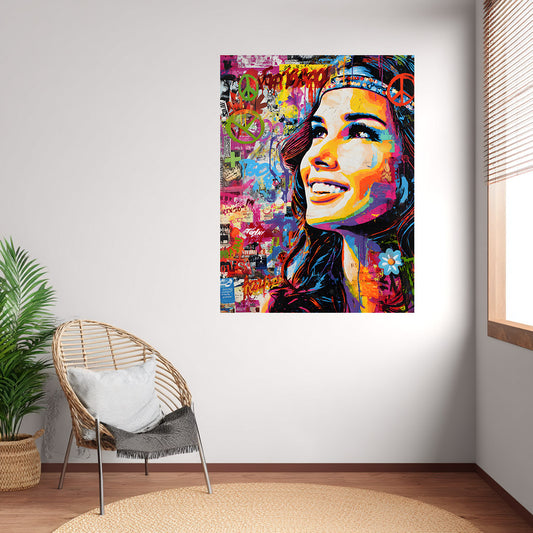 Klebeposter Hippie-Frau Y04