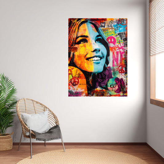 Klebeposter Hippie-Frau Y02